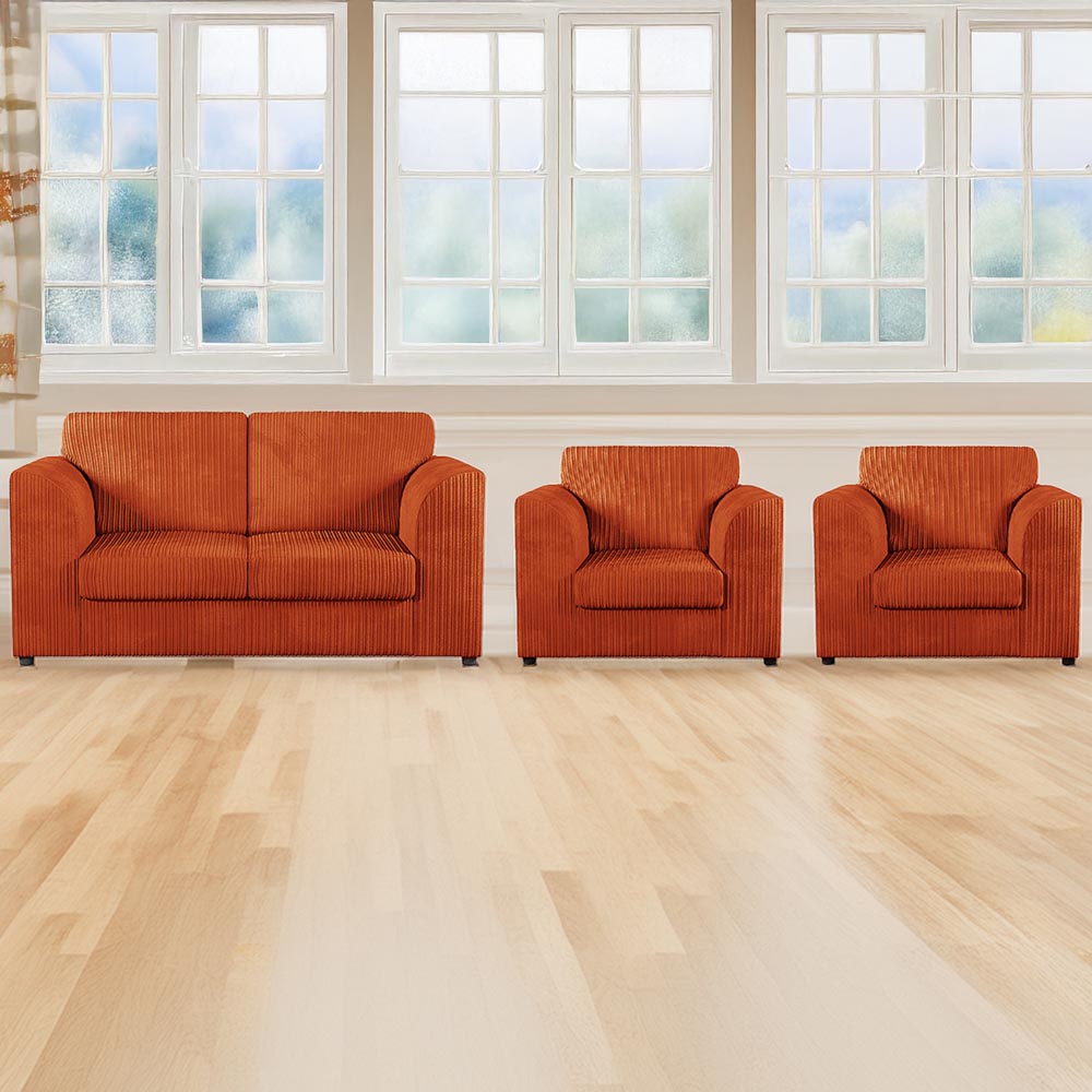 Luxor 4 Seater Orange Jumbo Cord Full Back Sofa Suite Image 1