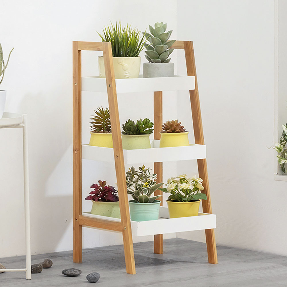 Living and Home Multi Tiered White Ladder Shelf Image 8
