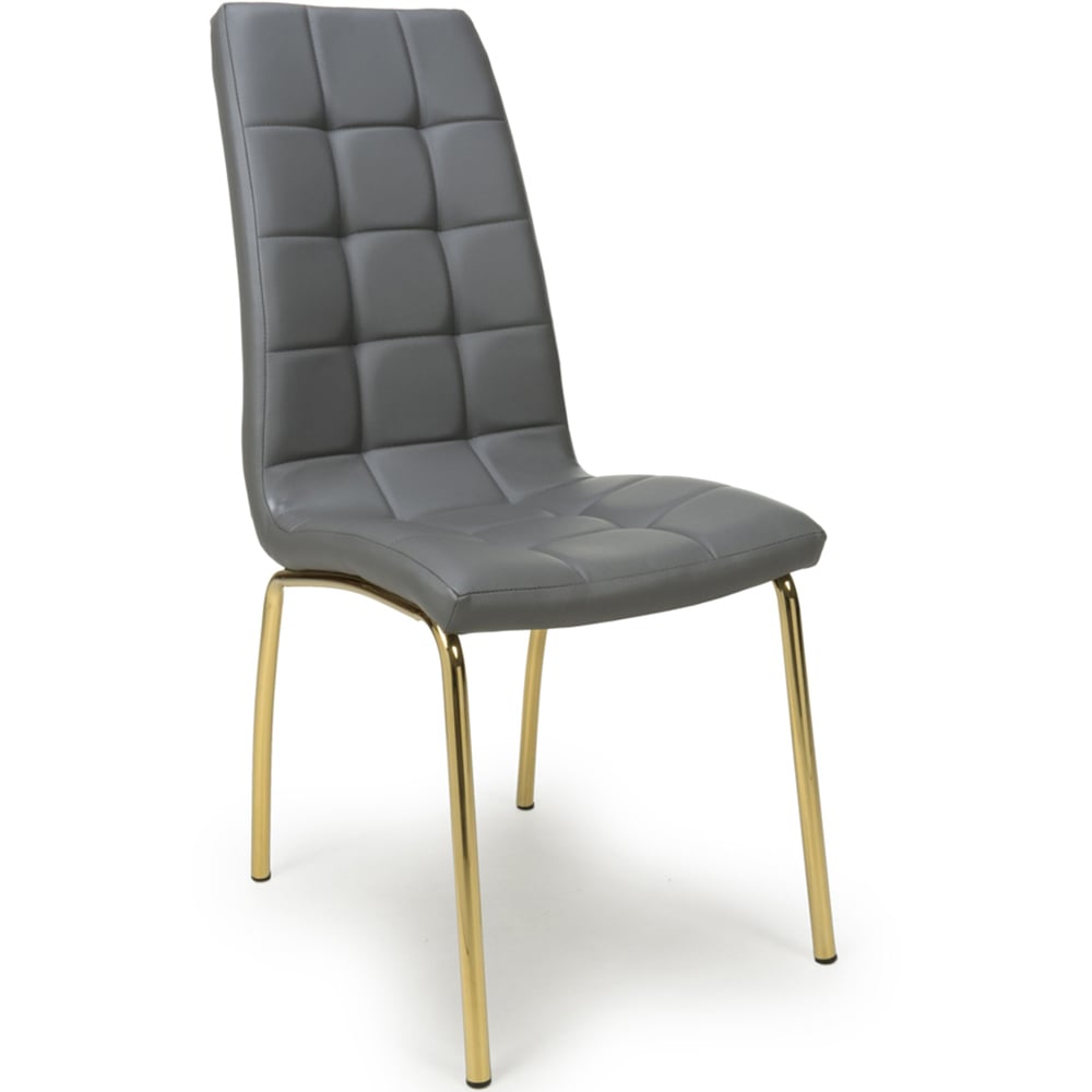 Shankar Jenner Set of 2 Grey and Gold Leather Effect Dining Chair Image 3