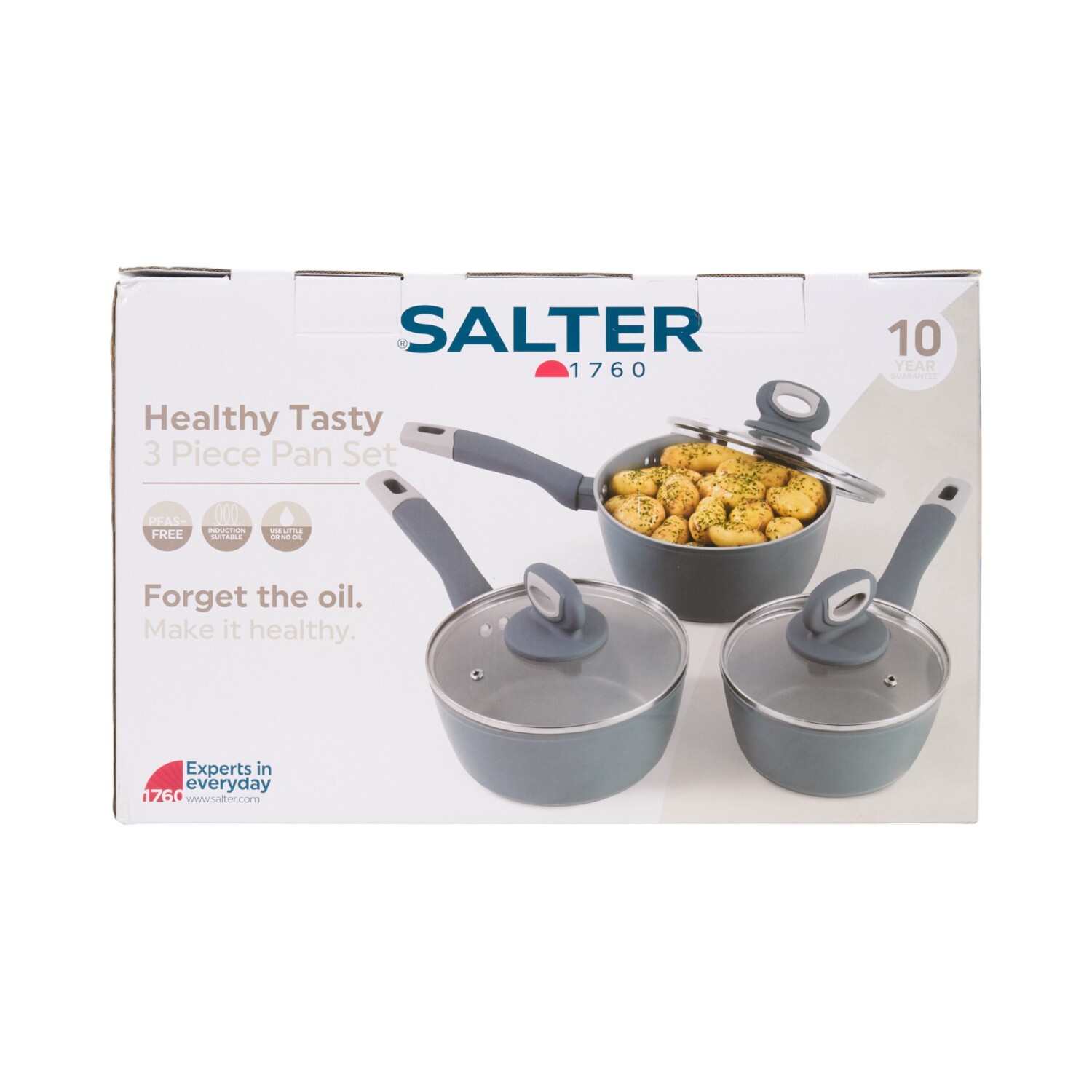 Salter 3 Piece Healthy Tasty Saucepan Set Grey Image 3