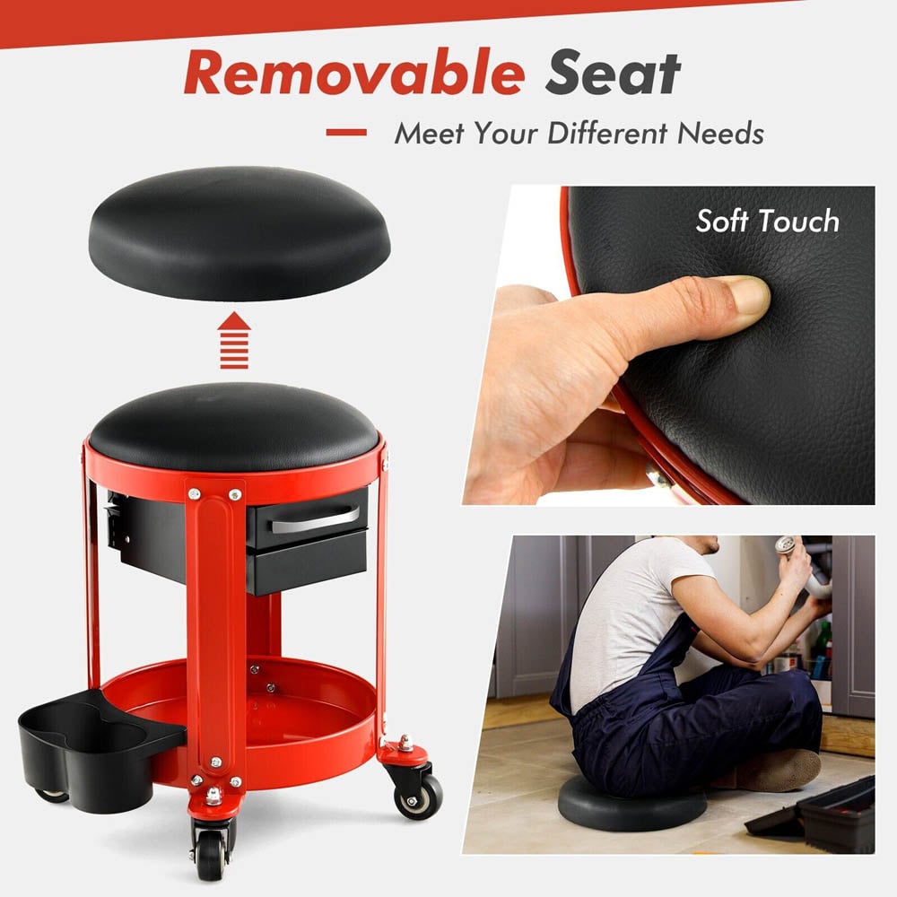 Costway 2 Drawer Rolling Workshop Creeper Seat with Tool Tray Image 5