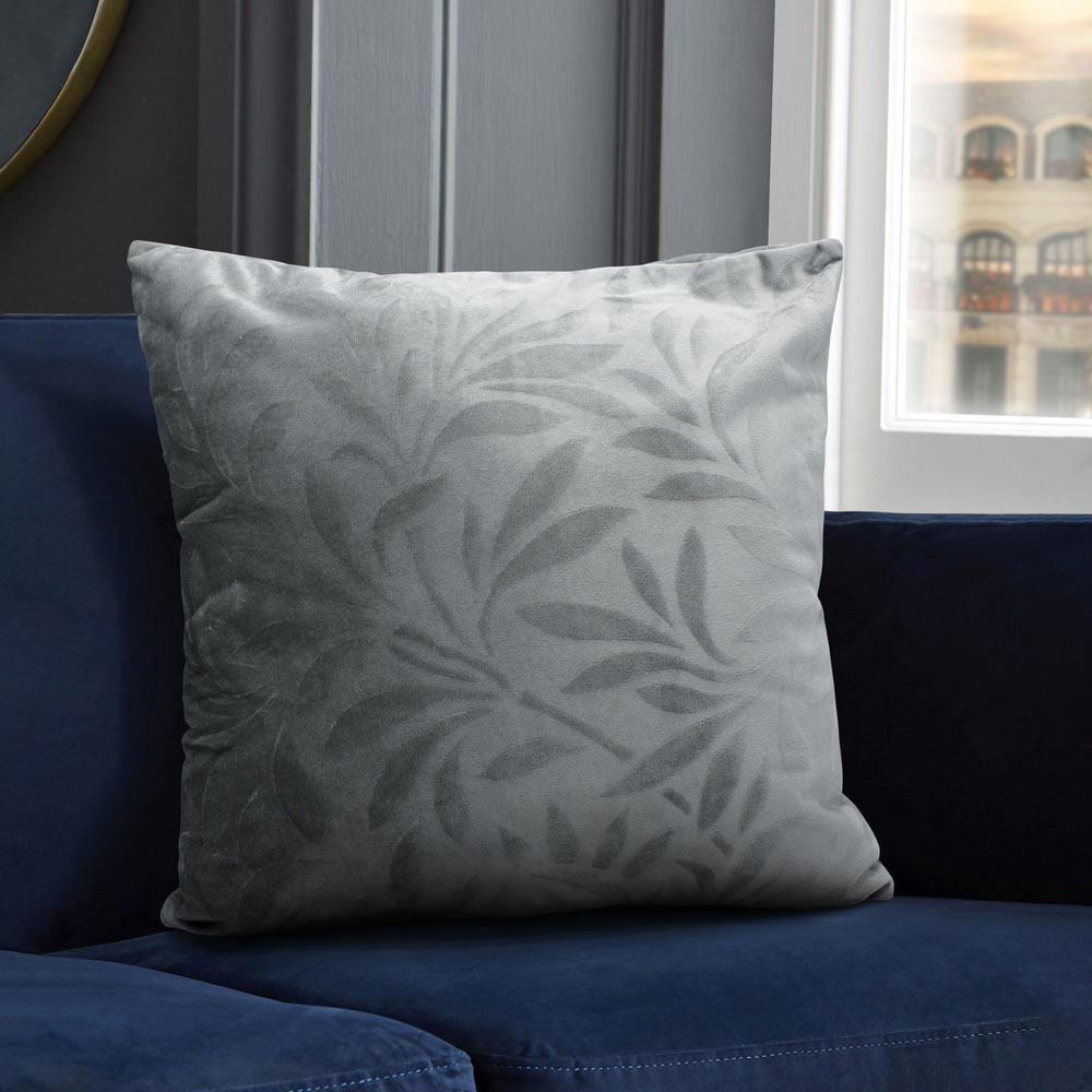 Velosso Velvet Leaf Grey Filled Cushion 43 x 43cm 2 Pack Image 2