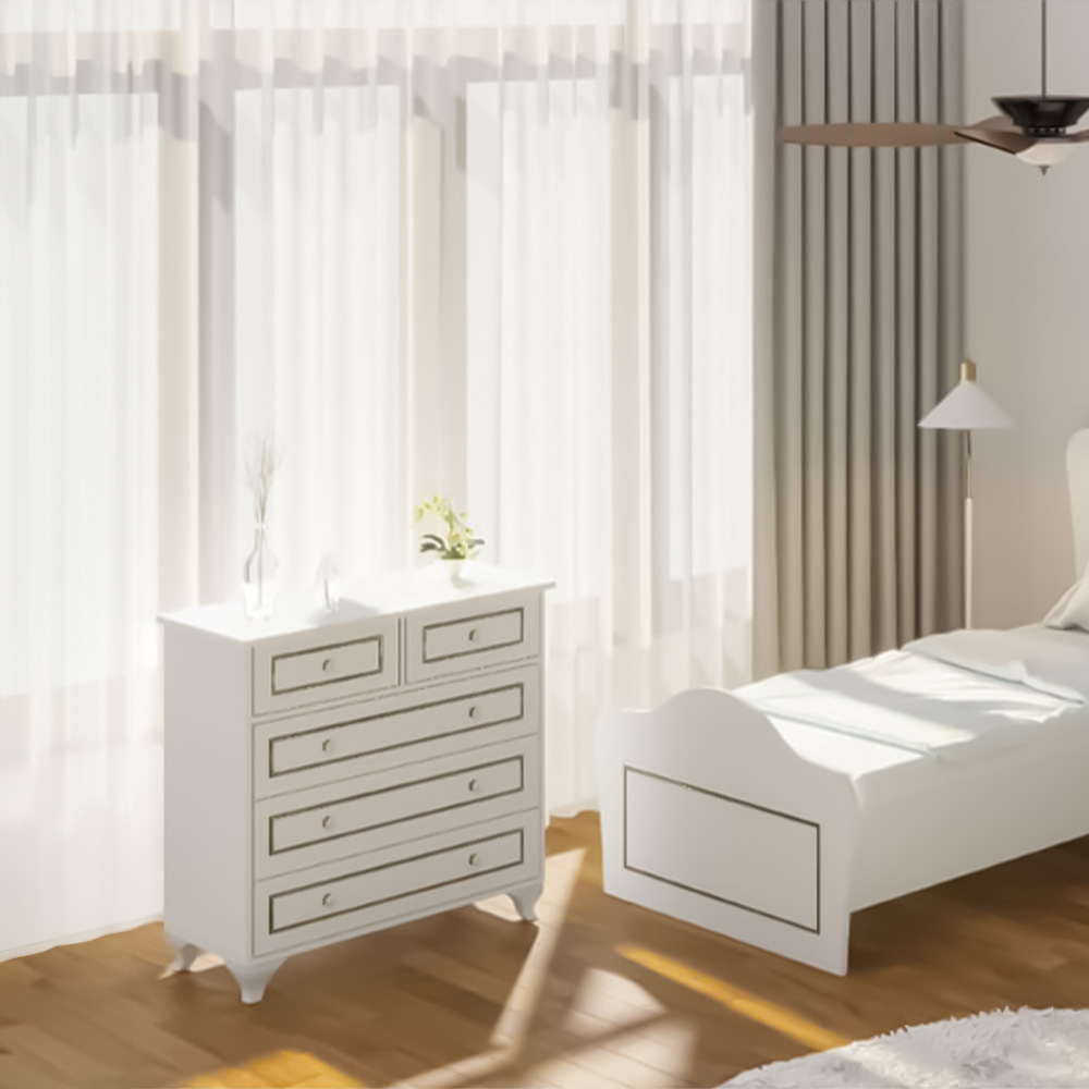 Evu CLEMENT 5 Drawer White Chest of Drawers Image 4