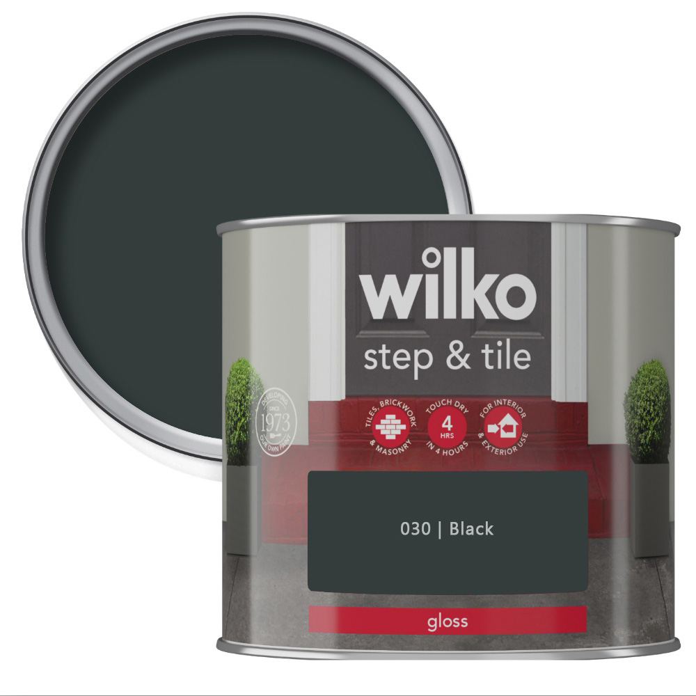 Wilko Step & Tile Black Gloss Paint 500ml Image 1