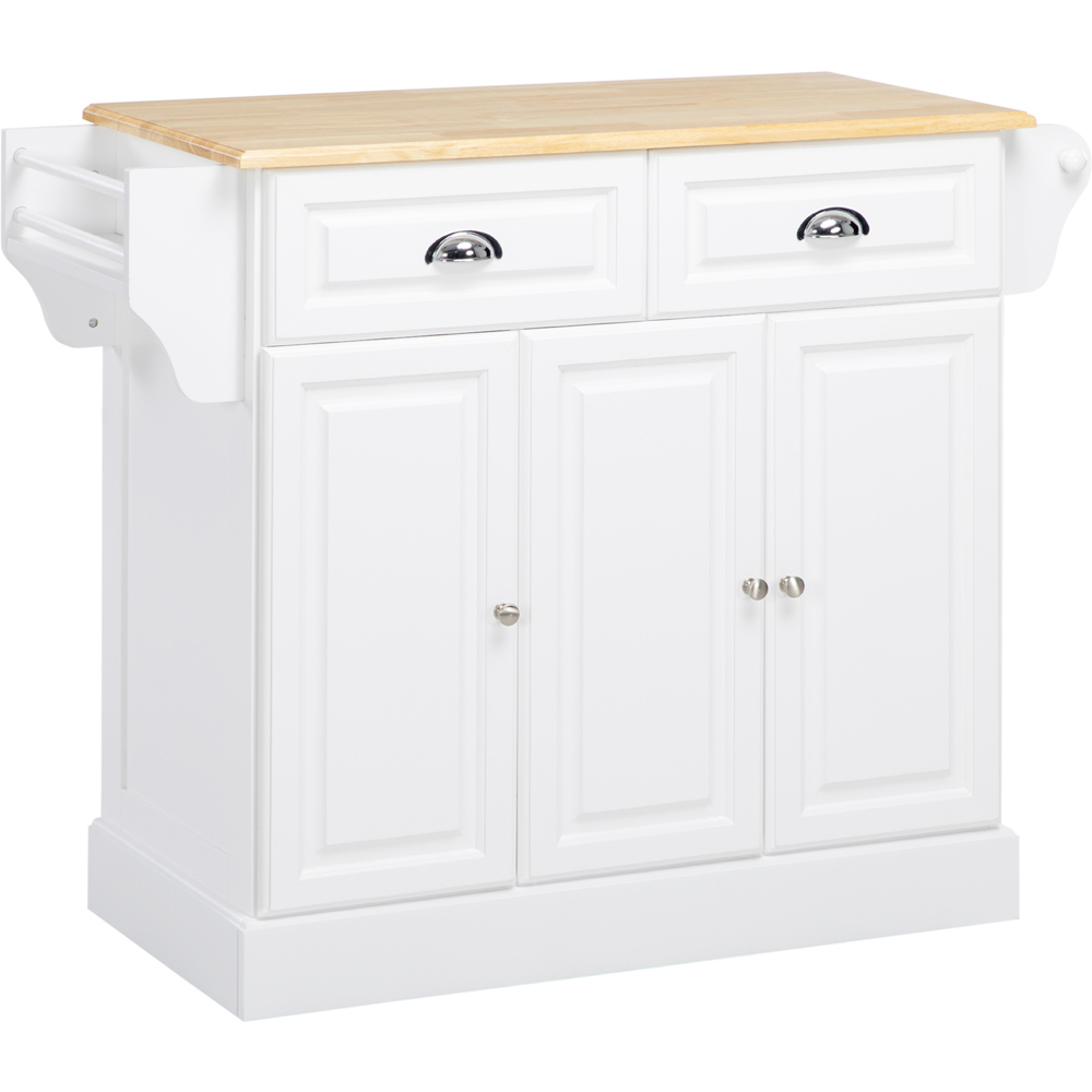 Portland 3 Door 2 Drawer White Kitchen Island Trolley Image 1