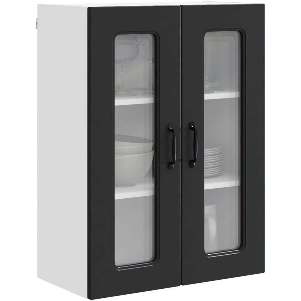 vidaXL 2 Glass Door Black Kitchen Wall Cabinet Image 3
