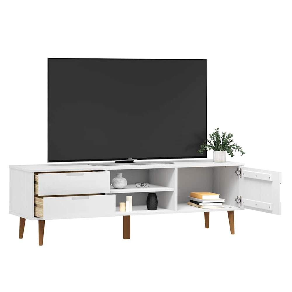 vidaXL Molde Single Door 2 Drawer 2 Shelf White Solid Pine Wood TV Cabinet Image 5