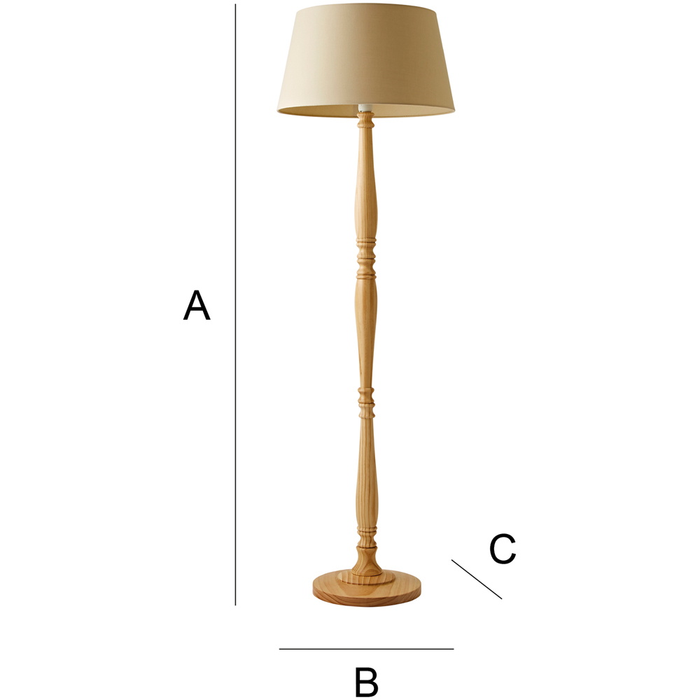 ValueLights Victoria Beige Fabric Tapered Shade Light Wood Traditional Stem LED Floor Lamp Image 8