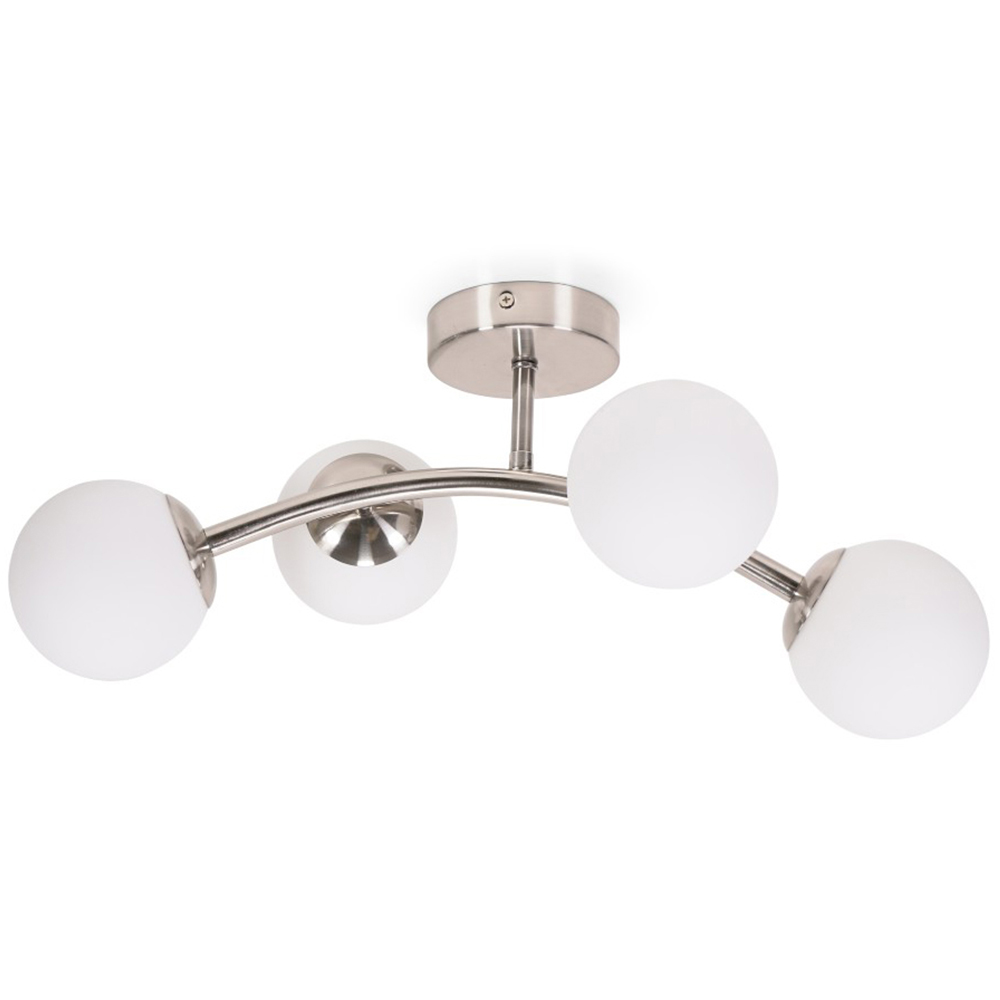 ValueLights Jas Silver 4 Way Opal White Frosted Glass Globe Shade LED Ceiling Light Image 1