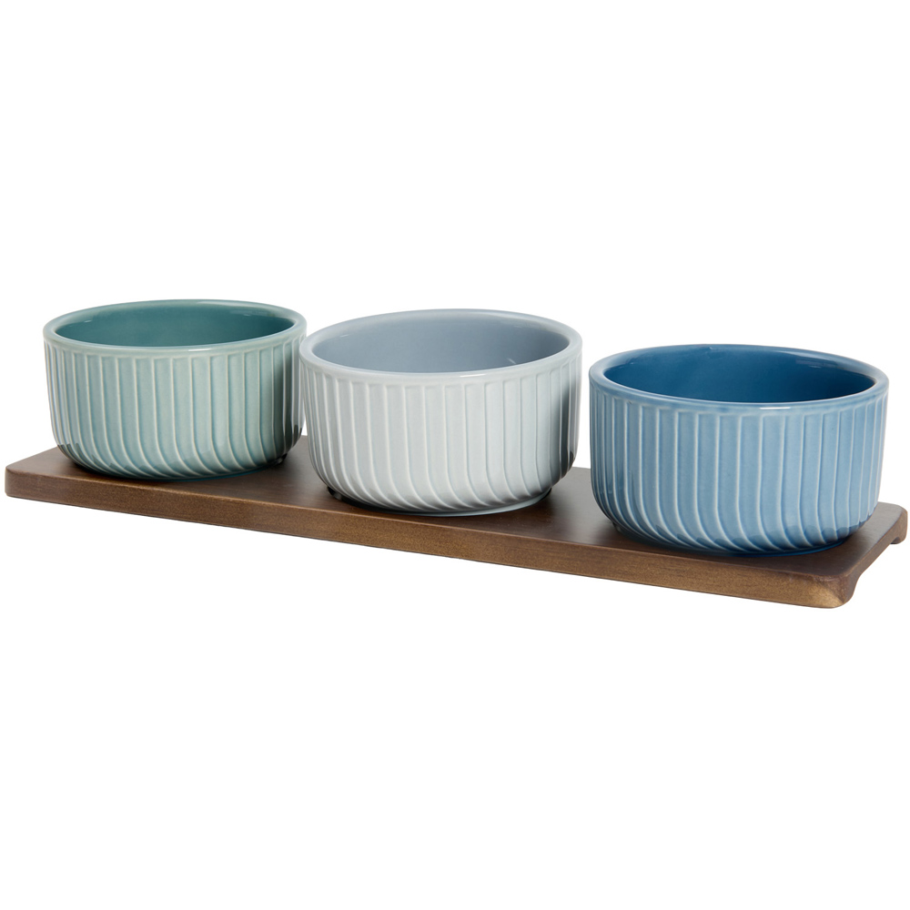 Set of 3 Stockholm Stoneware Dip Bowls with Acacia Platter Image 4
