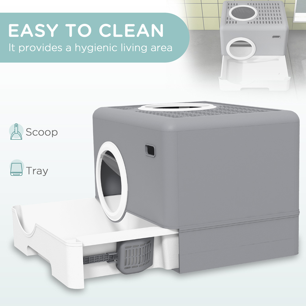 PawHut Grey Cat Litter Box 39 x 52 x 41cm Image 4