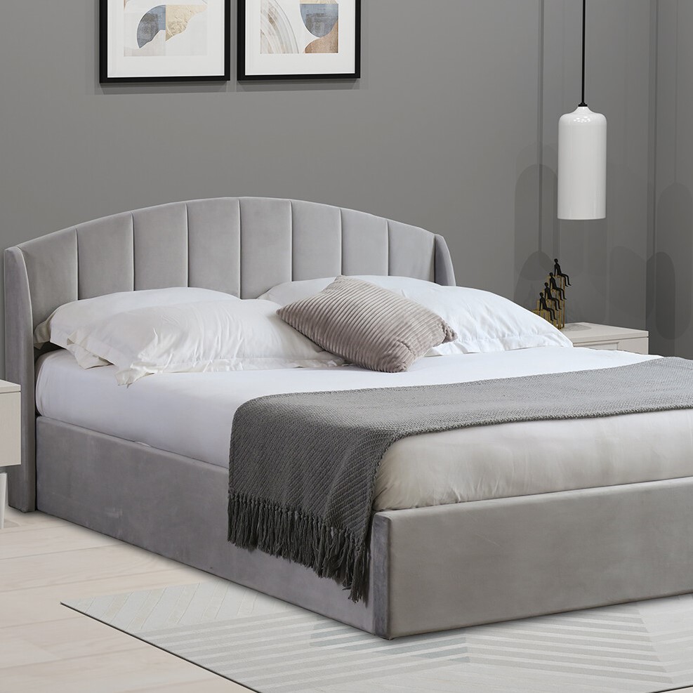 Grace King Size Grey Velvet Touch Ottoman Bed Image 1
