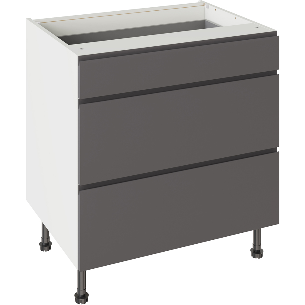 Kitchen Kit J-Pull Gloss Graphite 3 Drawer Base Kitchen Cabinet Flatpack 800mm Image 1