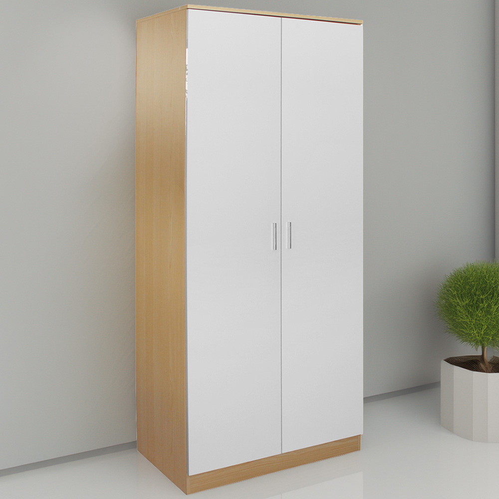 Brooklyn 2 Door Oak and White High Gloss Wardrobe Image 1