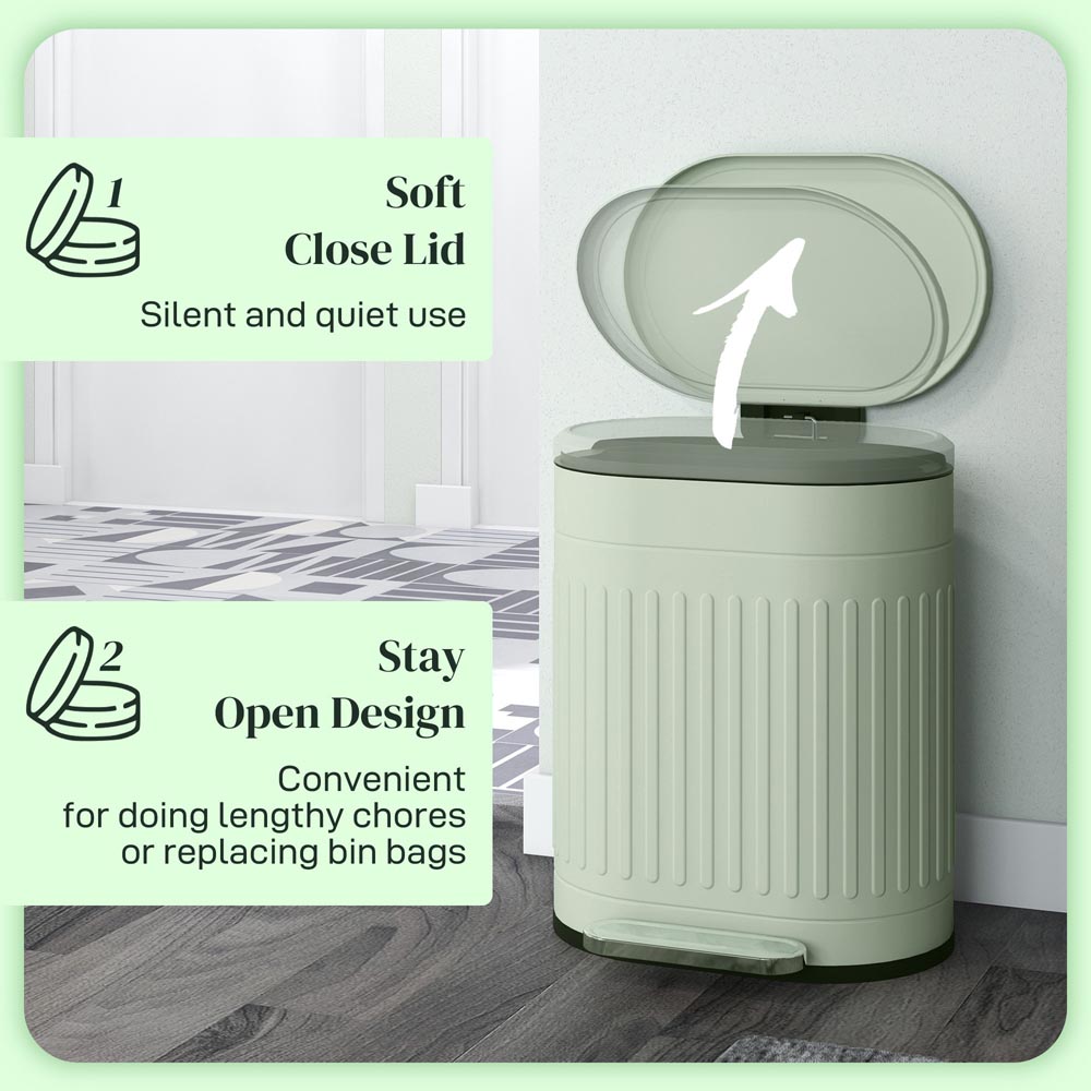 HOMCOM Light Green Metal Pedal Kitchen Bin with Soft Close Lid 20L Image 5