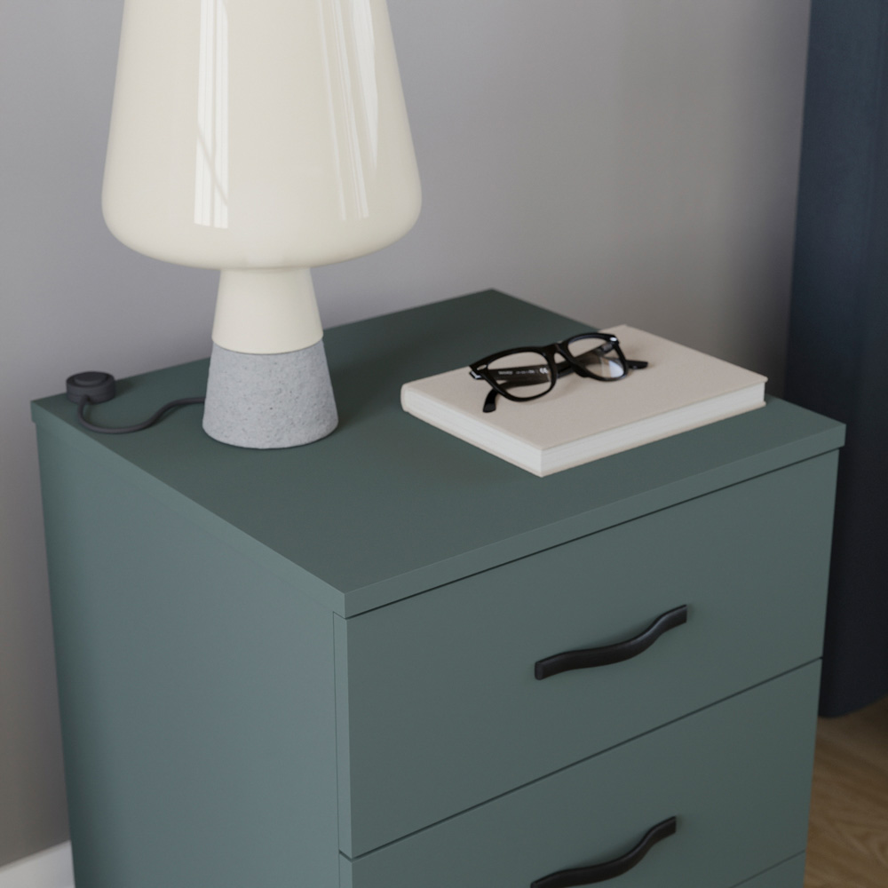 VIDA DESIGNS Riano 3 Drawer Jasper Green Bedside Table Image 4