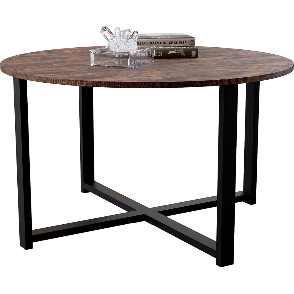 Vida Designs Brooklyn Dark Wood Round Coffee Table with Metal Legs Image 2