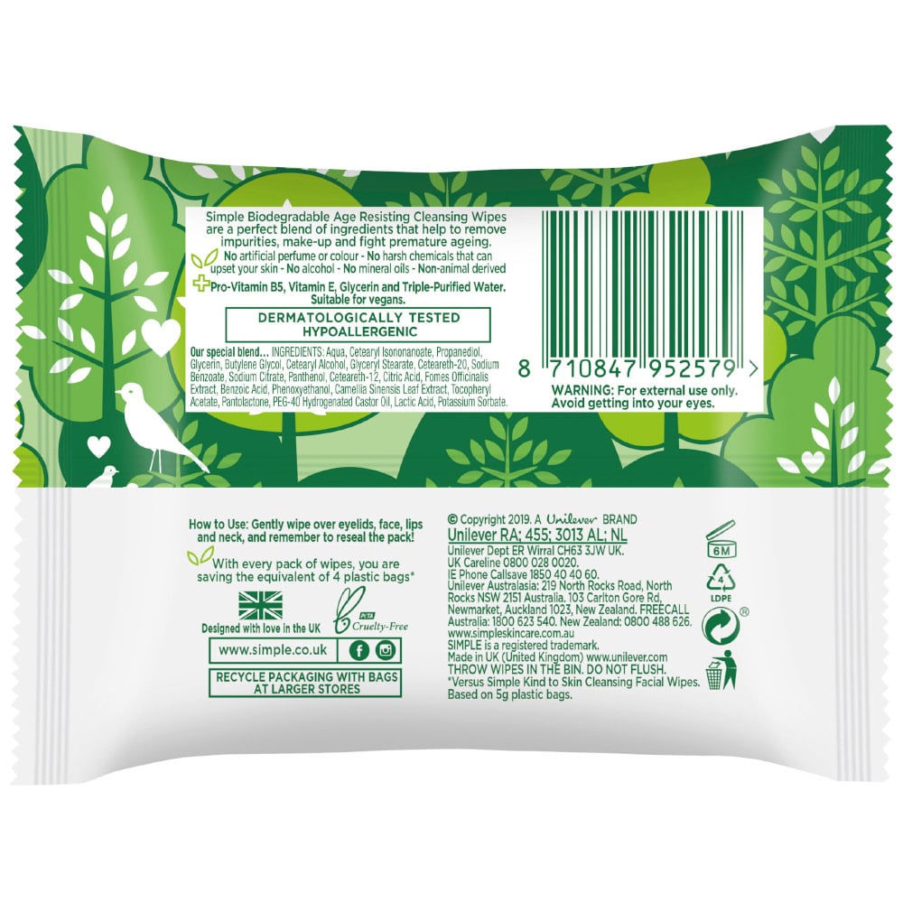 Simple Age Resisting Biodegradable Wipes 20 Pack Case of 6 Image 3