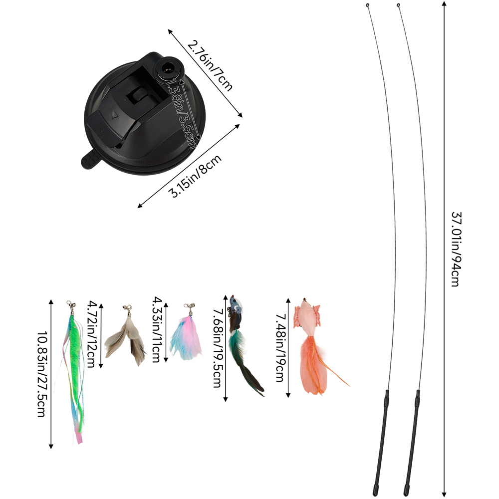H&O Direct 8 Piece Suction Cup Cat Teaser Wand Toy Set Image 6