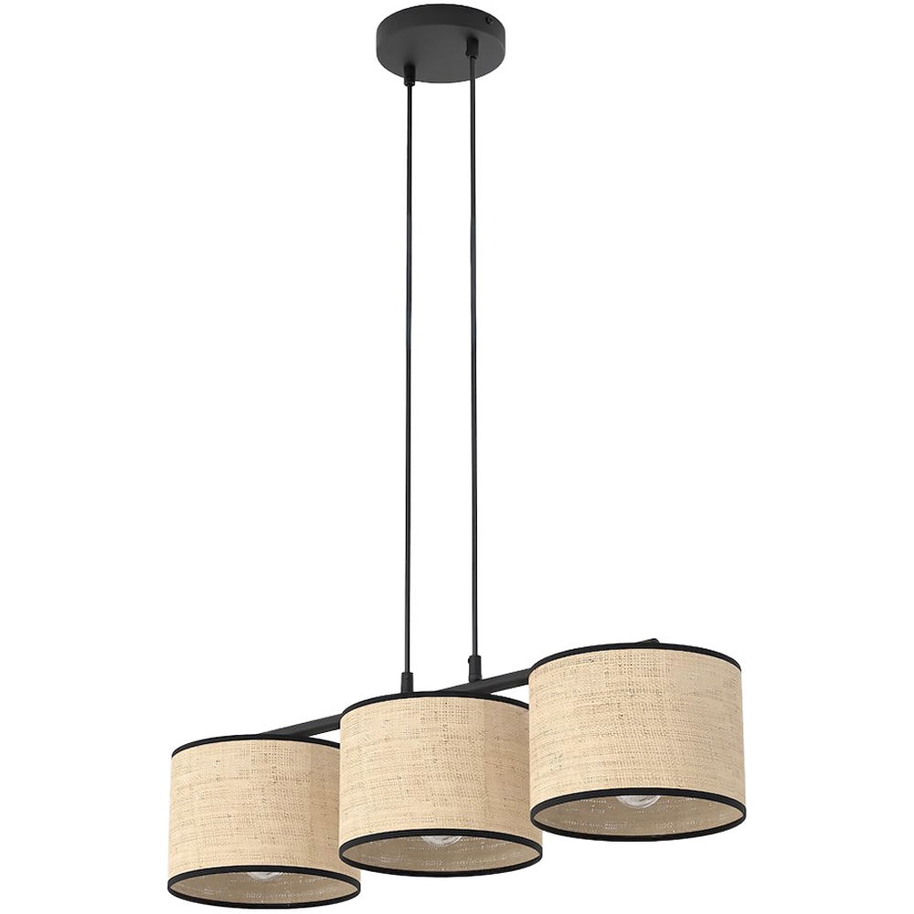 Emibig Eco 3 Light Rattan Cylindrical Shade Black E27 Ceiling Pendant Light Image 1