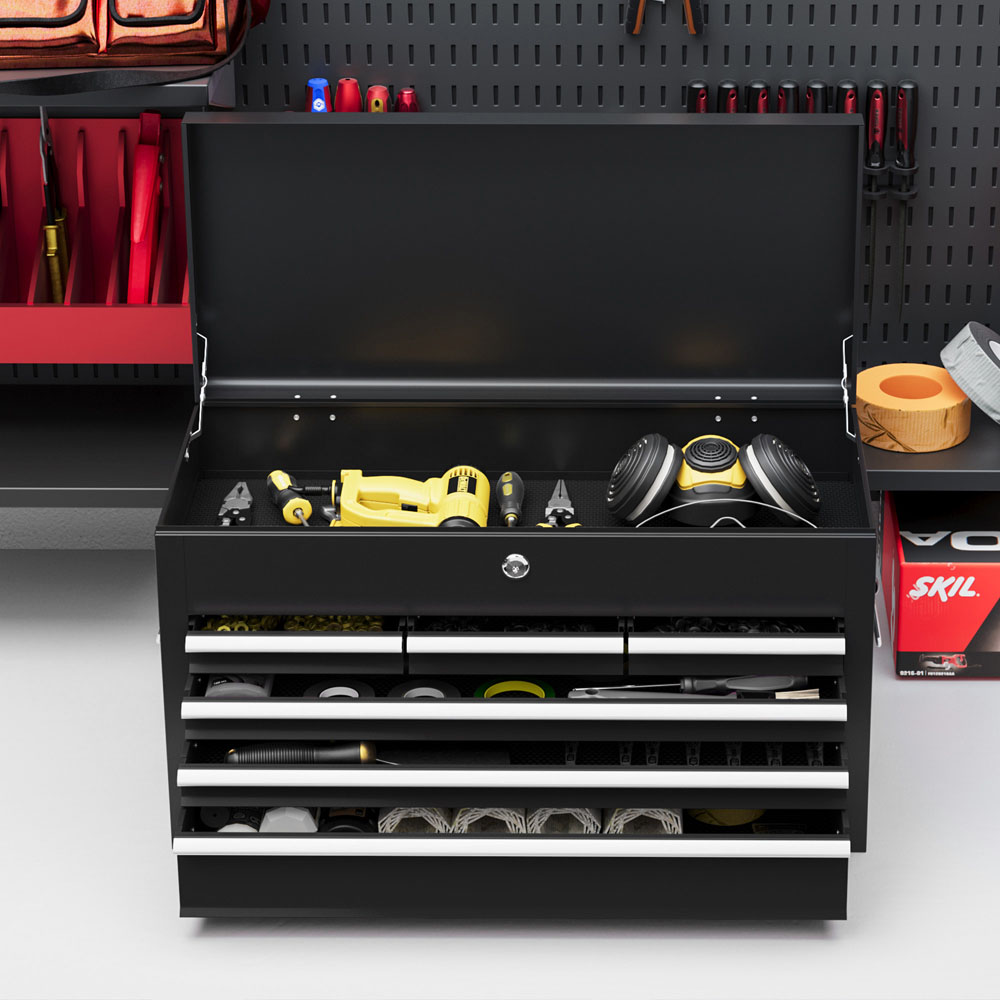HOMCOM 6 Drawer Black Lockable Metal Tool Chest Image 5