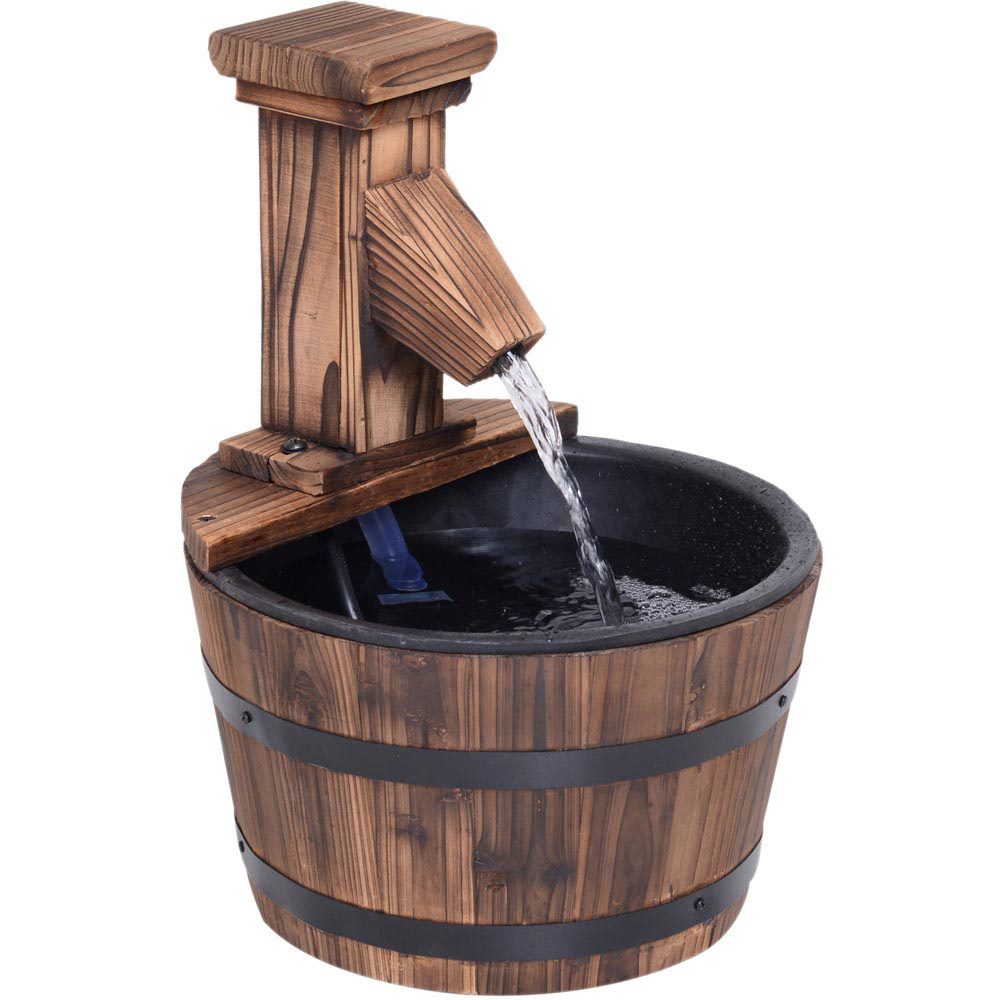 Outsunny Wood Barrel Pump Patio Electric Water Feature Image 1