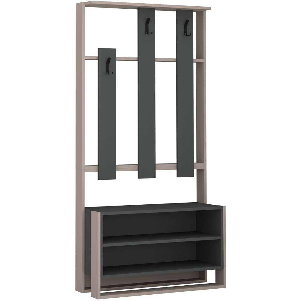 Decortie Chester 5 Shelf Mocha Grey and Anthracite Grey Hallway Coat Rack with Shoe Stand Image 1