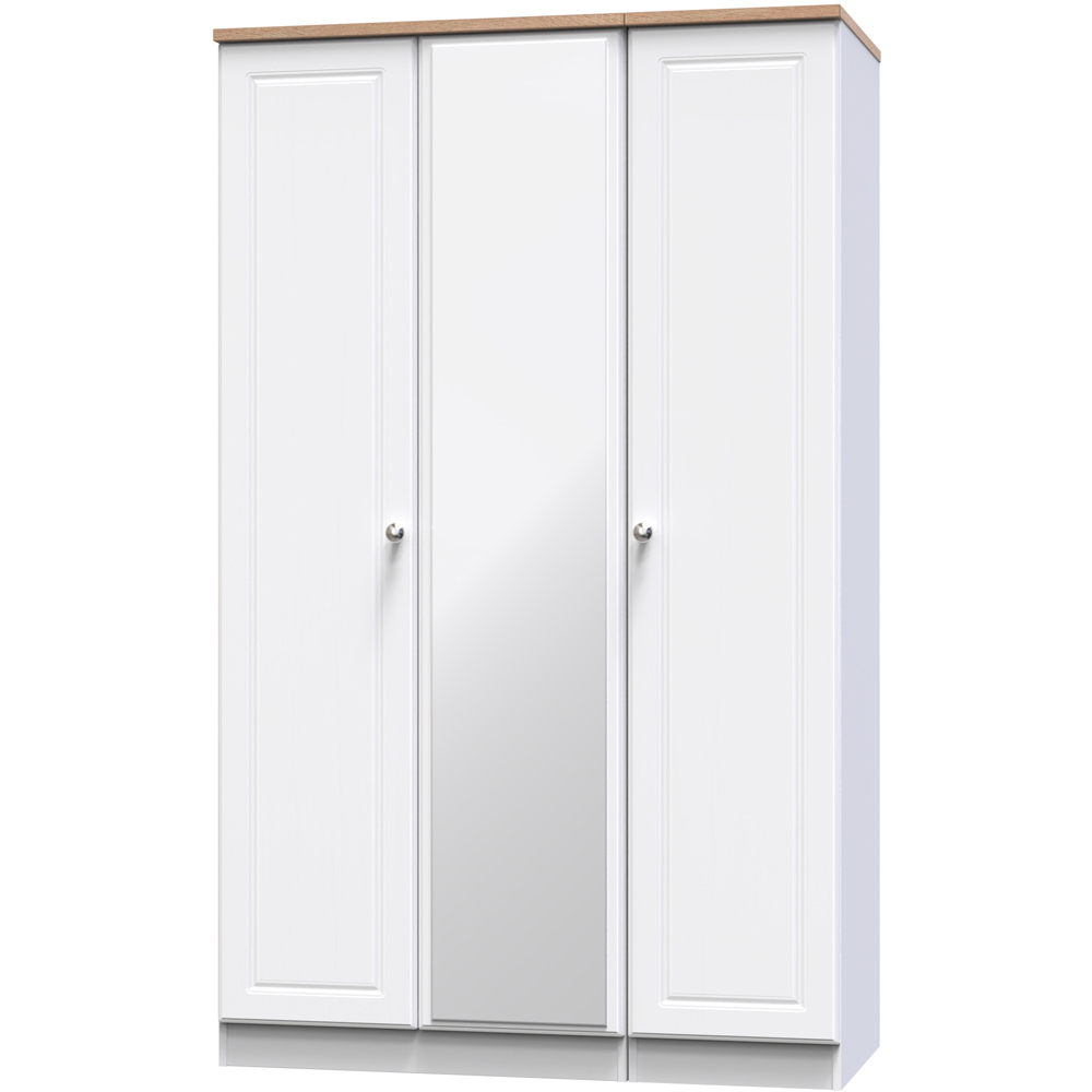 Crowndale Norfolk 3 Door White Ash and Bardolino Oak Mirror Wardrobe Image 4