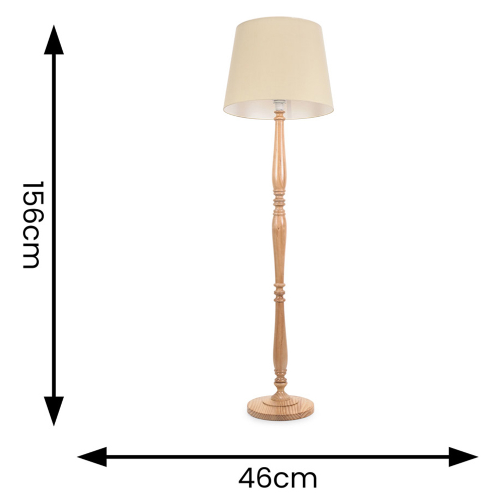 ValueLights Victoria Beige Fabric Tapered Shade Light Wood Traditional Stem LED Floor Lamp Image 5