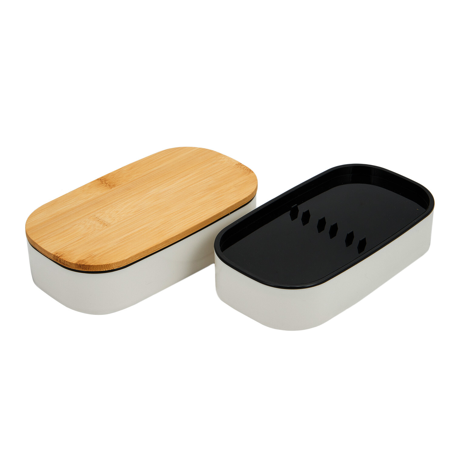 Double Lunch Box with Bamboo Lid - White Image 4