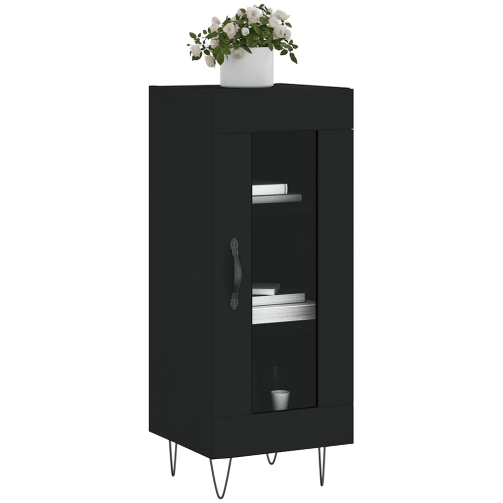 vidaXL Single Glass Door 3 Shelf Black Sideboard Image 3