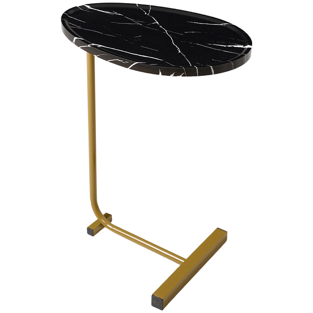Living and Home Black and Gold Marble Effect C-Shape Side Table Image 2