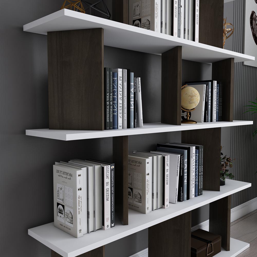 Decorotika Grace 10 Shelf White and Walnut Bookcase Image 3