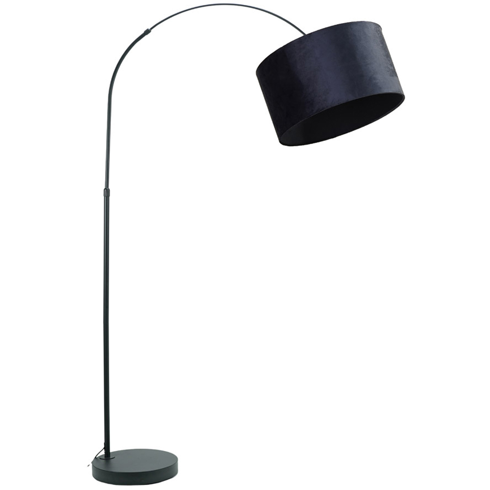 ValueLights Louis Navy Blue Velvet Drum Shade Black Curved LED Floor Lamp Image 1