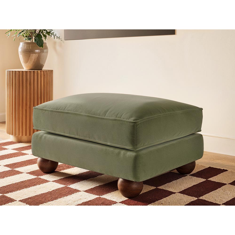 Solace+Co Addison Khaki Green Velvet Loveseat and Footstool Set Image 4