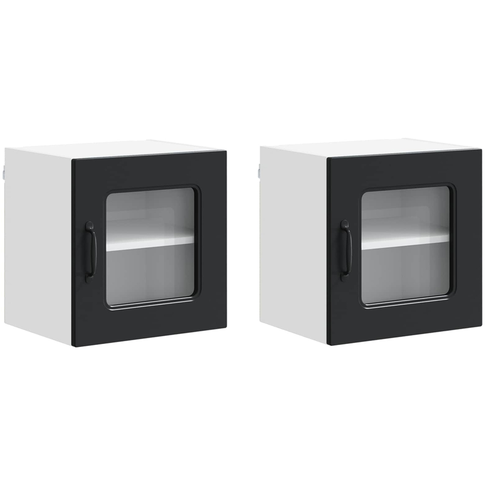 vidaXL Kalmar Single Glass Door Black Wall Mounted Kitchen Cabinet Set of 2 Image 2