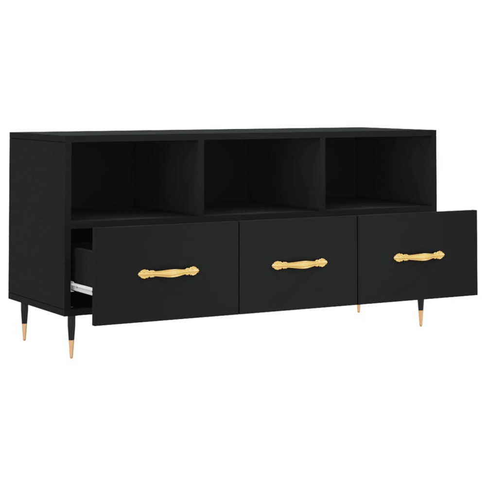 vidaXL 3 Drawer 3 Shelf Black TV Cabinet Image 6