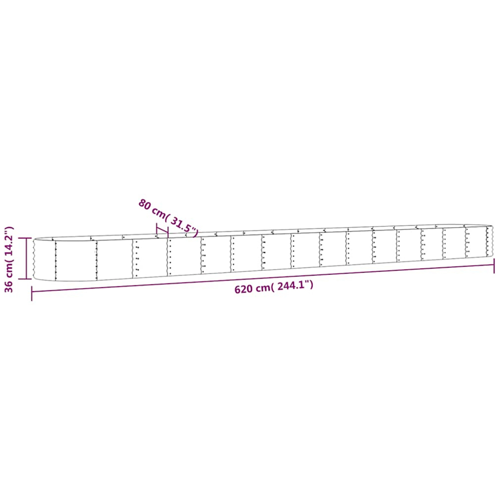 vidaXL Anthracite Galvanised Steel Raised Garden Bed 620 x 80 x 36cm Image 6