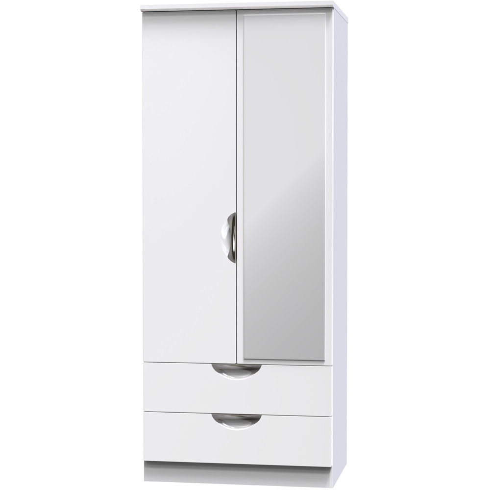 Crowndale Camden 2 Door 2 Drawer White Gloss and White Mirrored Wardrobe Ready Assembled Image 3