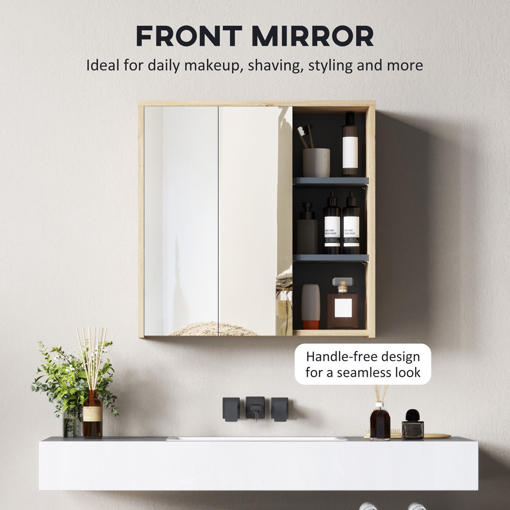 HOMCOM 2 Door 3 Shelf Natural Wall Mounted Mirror Bathroom Storage Cabinet Image 5
