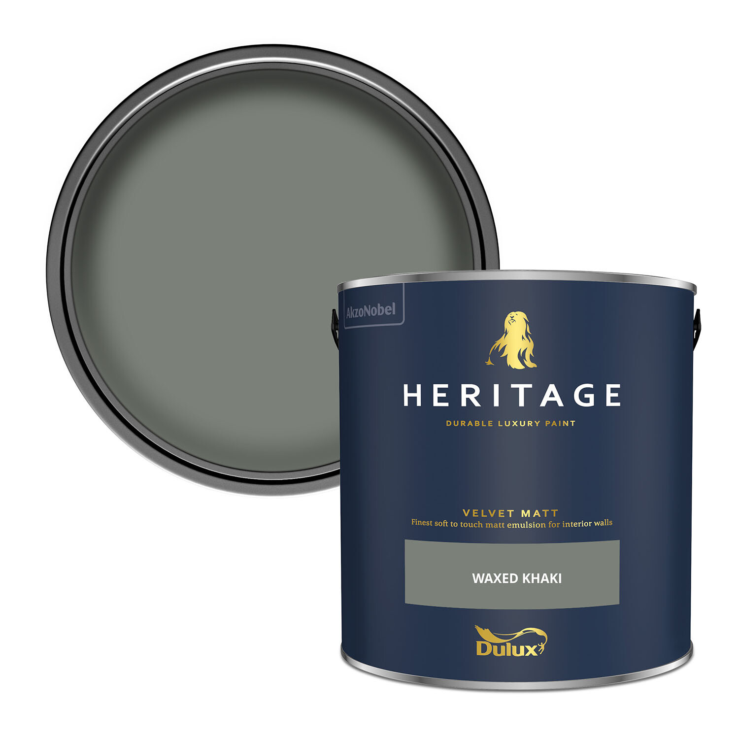 Dulux Heritage Walls and Ceilings Waxed Khaki Velvet Matt Emulsion Paint 2.5L Image 1