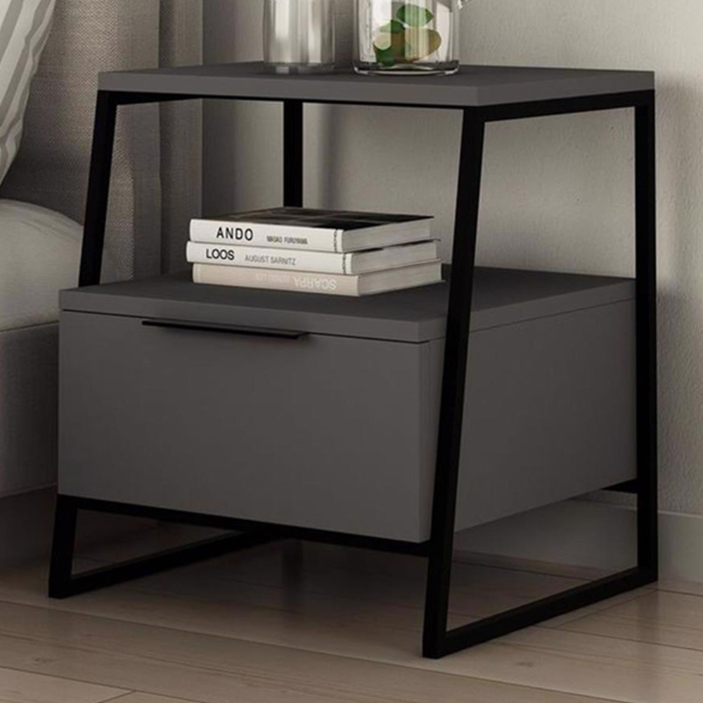 FWStyle Pal Single Door Single Shelf Anthracite Bedside Table Image 1