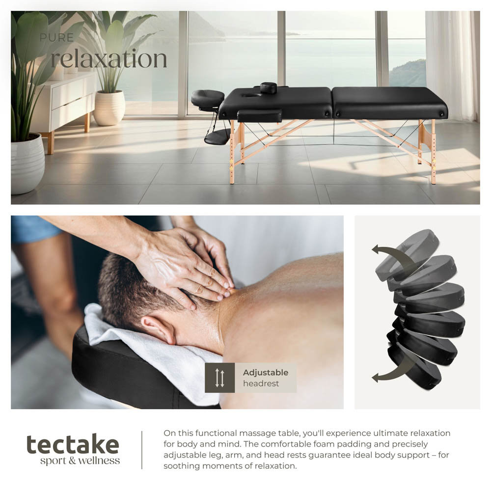 Massage Table - 2-zone, 7.5 cm padding, including bolsters, bag, head- and armrests - Black Image 6