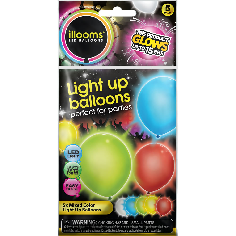 Illooms Assorted Colours Light-Up Balloons 5 pack Image