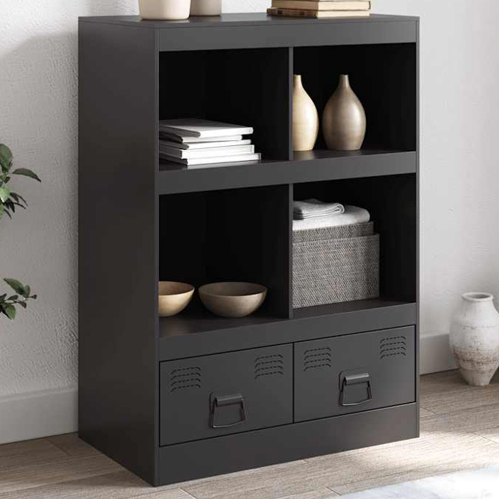 vidaXL 2 Drawer 4 Open Shelf Black Steel Highboard Image 1