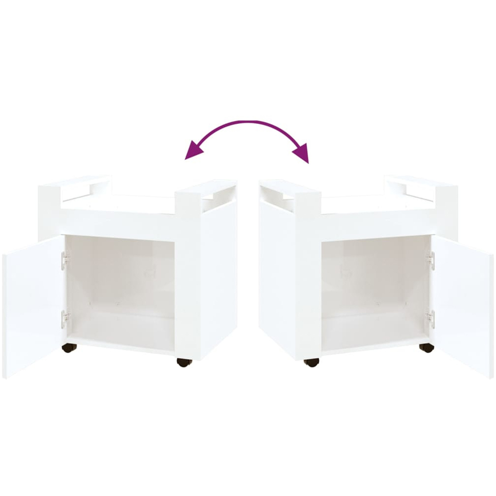 vidaXL Single Door Single Shelf High Gloss White Wooden Desk Trolley Image 8