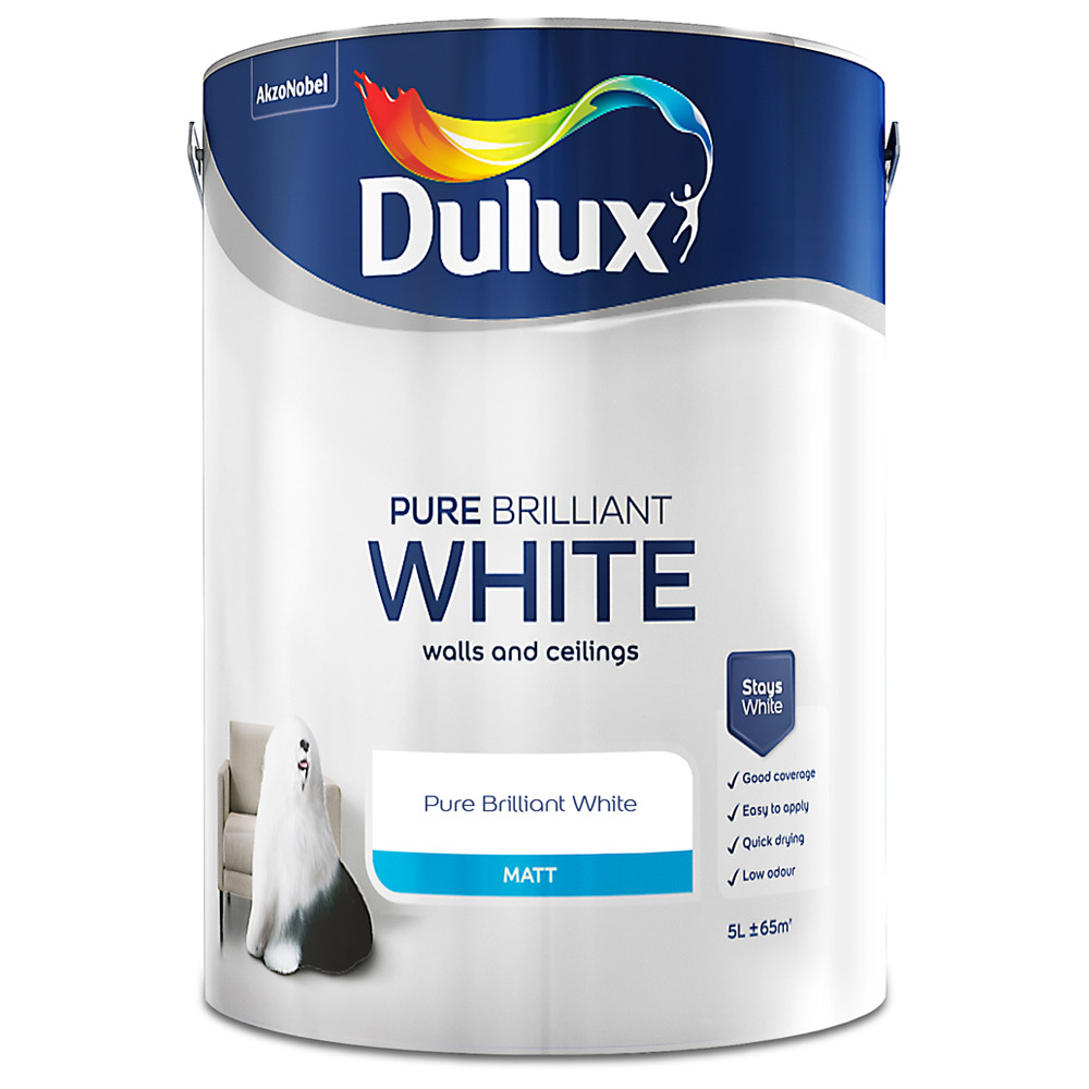 Dulux Walls & Ceilings Pure Brilliant White Matt Emulsion Paint 5L Image 2