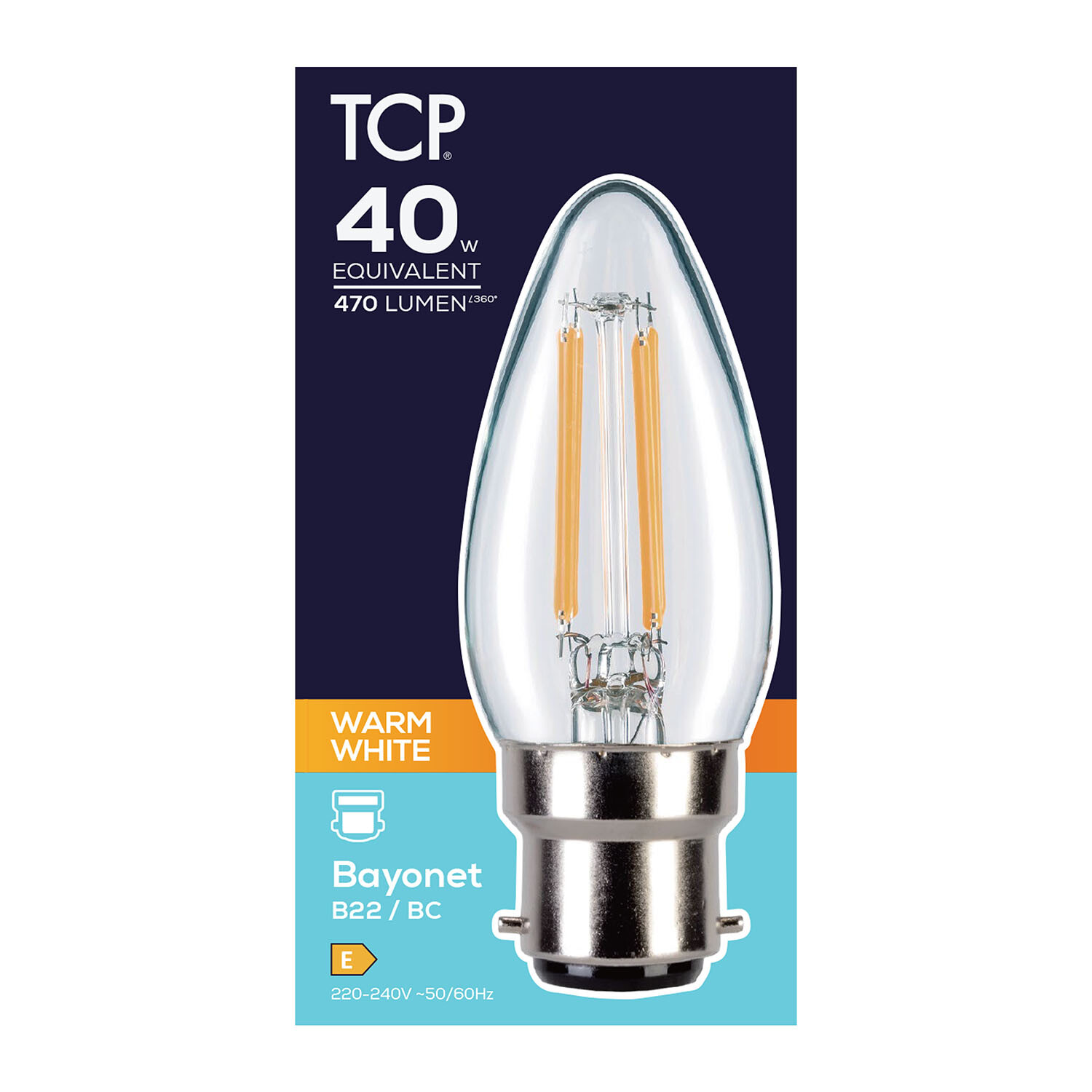 TCP Filament Candle 470L B22 Bulb - Warm White Image 2