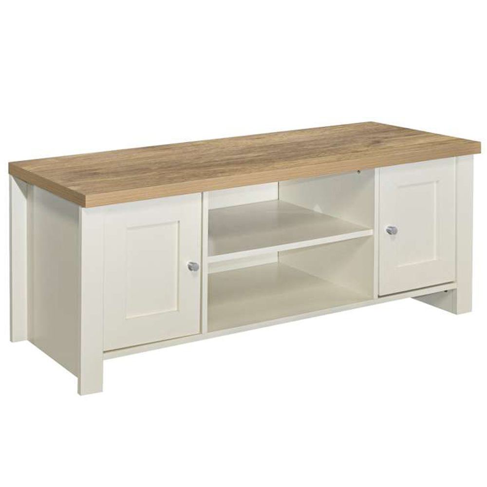 Highgate 2 Door 2 Shelf Cream and Oak Large TV Unit Image 2