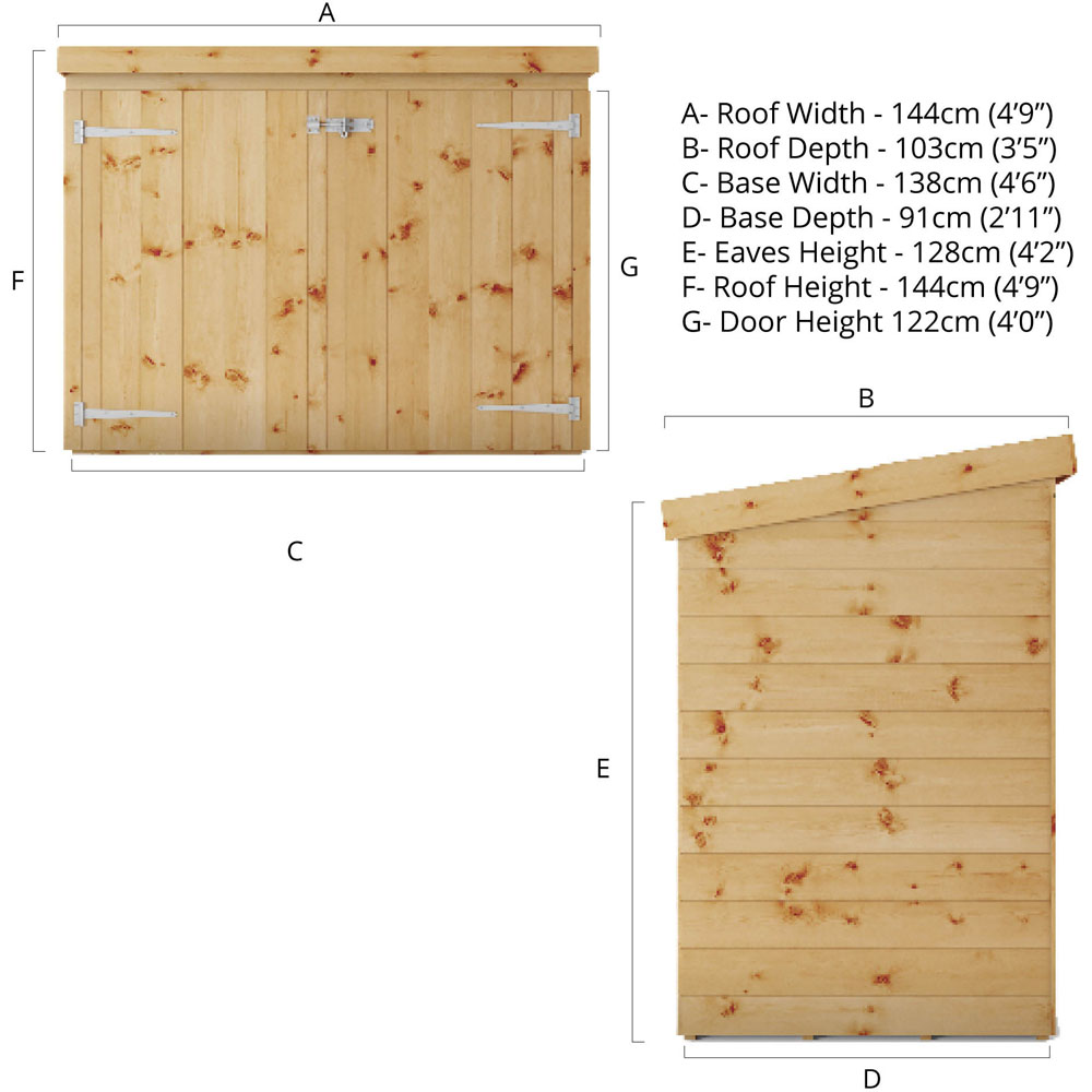 Mercia 4.5 x 3ft Double Door Tongue and Groove Pent Shed Image 8